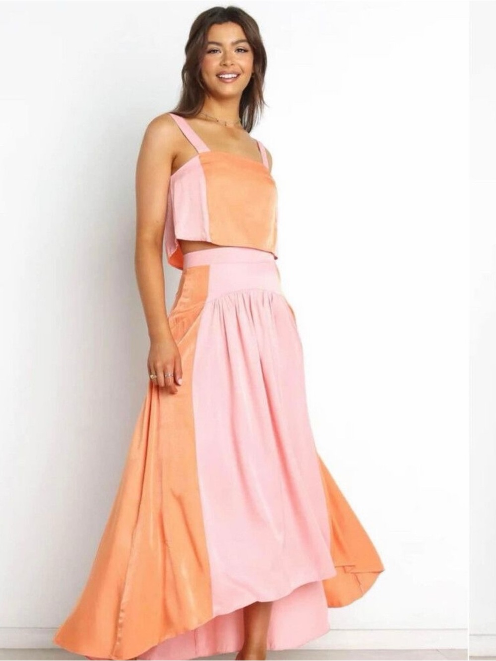 Petal & Pup Pink and Peach Colorblock Maxi Skirt